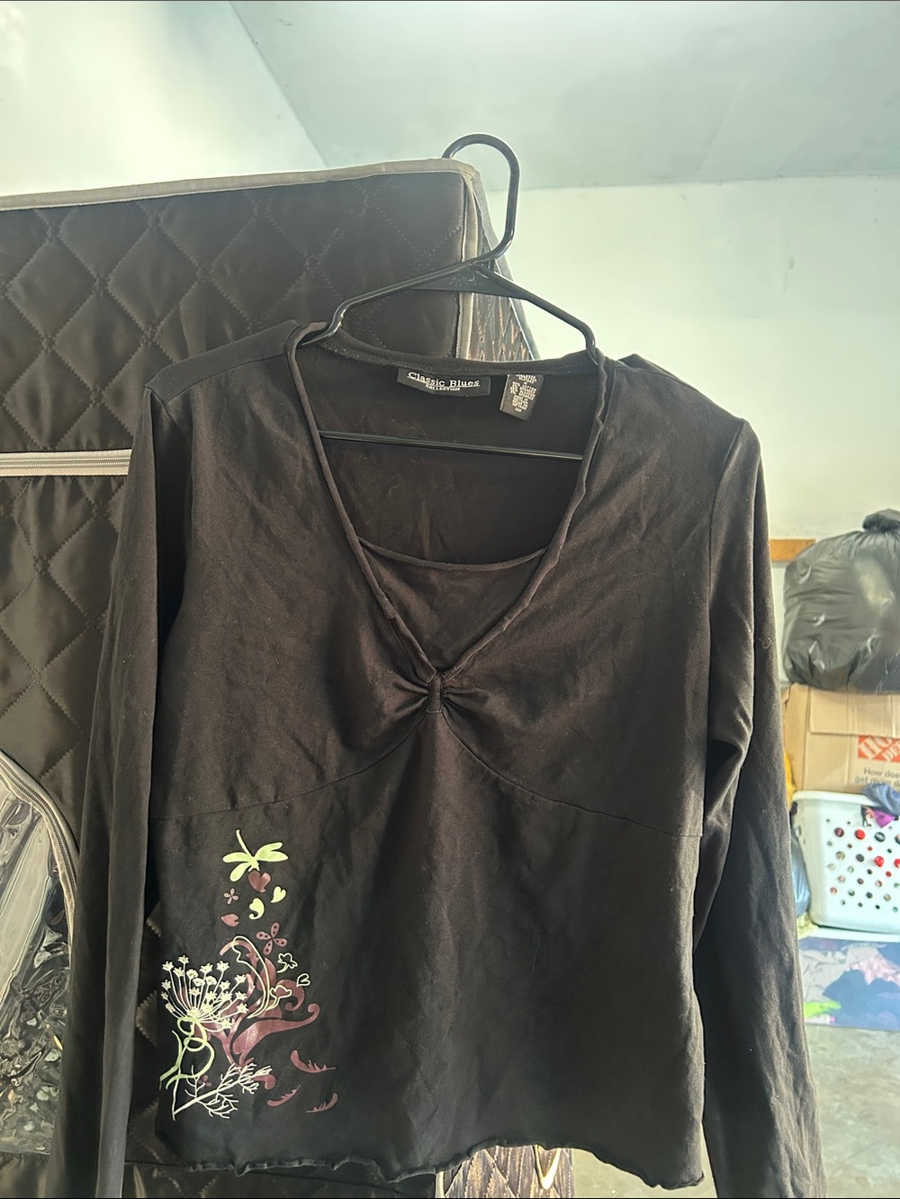 Classic Black Long Sleeve Tee with Floral Side Print